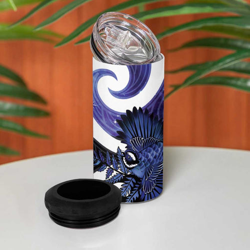 Piwakawaka New Zealand Matariki 4 in 1 Can Cooler Tumbler Maori New Year Silver Fern Purple Galaxy