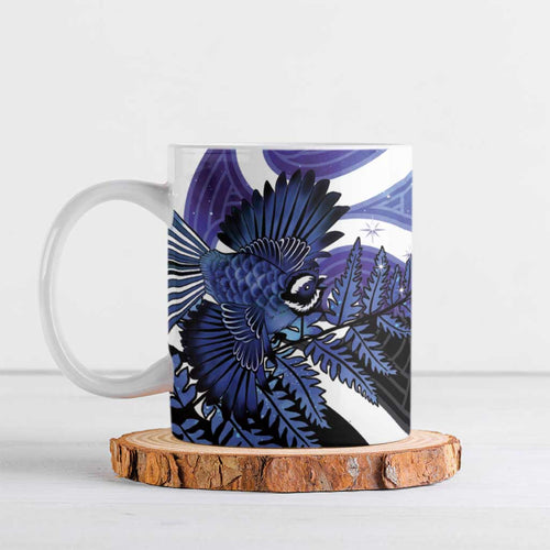 Piwakawaka New Zealand Matariki Ceramic Mug Maori New Year Silver Fern Purple Galaxy