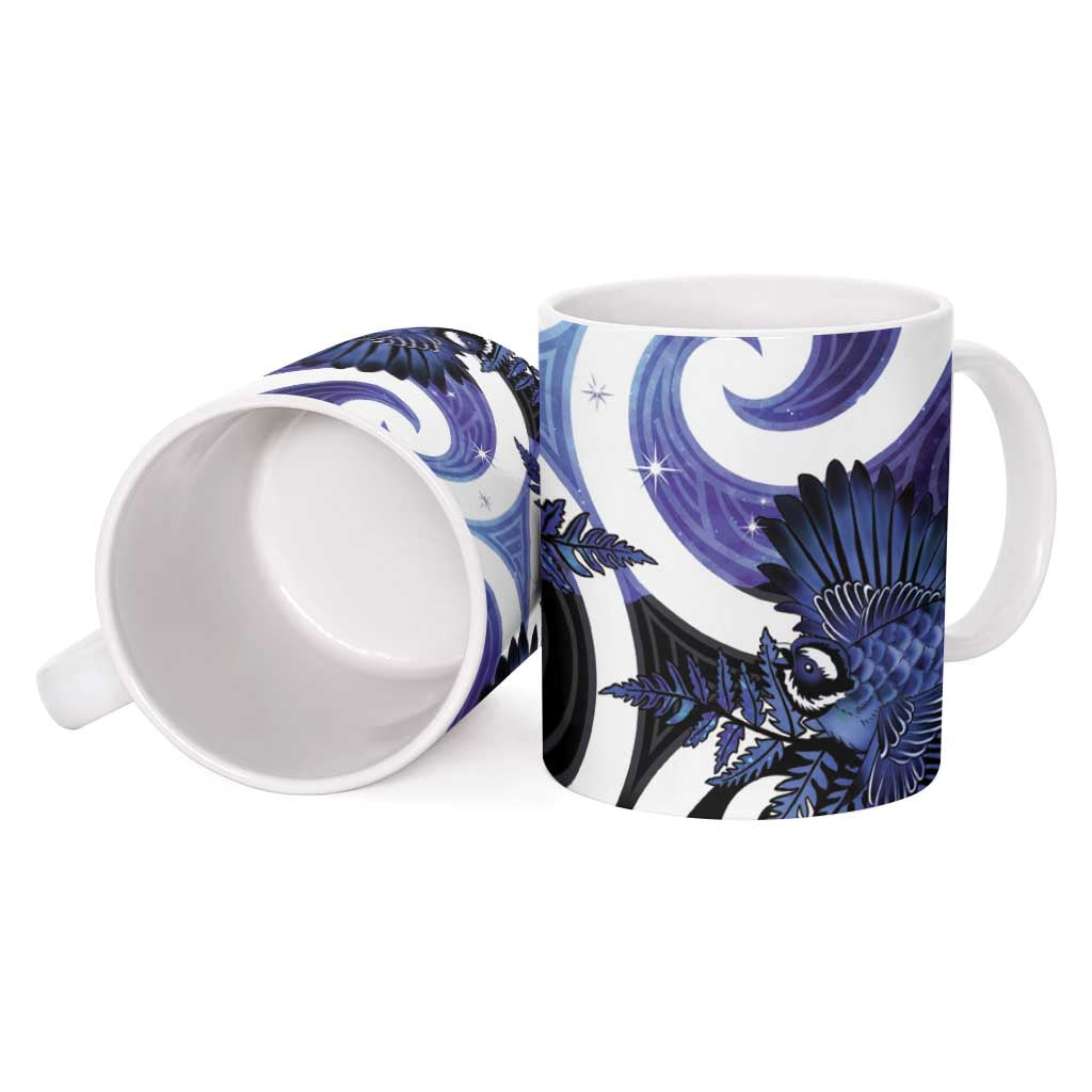 Piwakawaka New Zealand Matariki Ceramic Mug Maori New Year Silver Fern Purple Galaxy