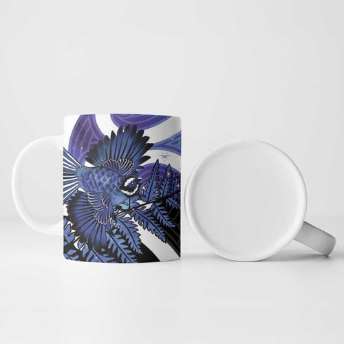 Piwakawaka New Zealand Matariki Ceramic Mug Maori New Year Silver Fern Purple Galaxy