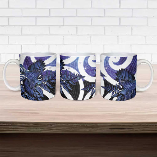 Piwakawaka New Zealand Matariki Ceramic Mug Maori New Year Silver Fern Purple Galaxy
