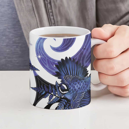 Piwakawaka New Zealand Matariki Ceramic Mug Maori New Year Silver Fern Purple Galaxy