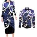 Piwakawaka New Zealand Matariki Couples Matching Long Sleeve Bodycon Dress and Long Sleeve Button Shirt Maori New Year Silver Fern Purple Galaxy