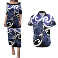 Piwakawaka New Zealand Matariki Couples Matching Puletasi and Hawaiian Shirt Maori New Year Silver Fern Purple Galaxy