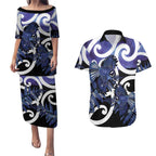 Piwakawaka New Zealand Matariki Couples Matching Puletasi and Hawaiian Shirt Maori New Year Silver Fern Purple Galaxy