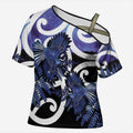 Piwakawaka New Zealand Matariki Cross Shoulder Shirt Maori New Year Silver Fern Purple Galaxy