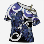 Piwakawaka New Zealand Matariki Cross Shoulder Shirt Maori New Year Silver Fern Purple Galaxy
