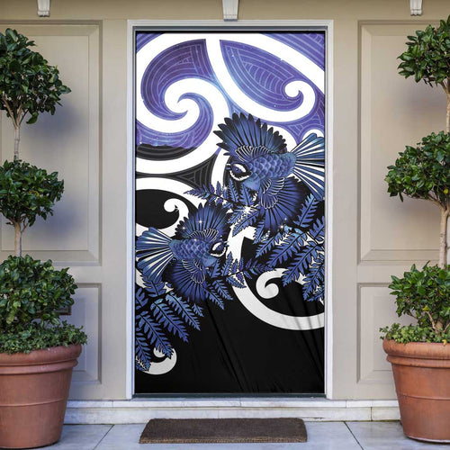 Piwakawaka New Zealand Matariki Door Cover Maori New Year Silver Fern Purple Galaxy