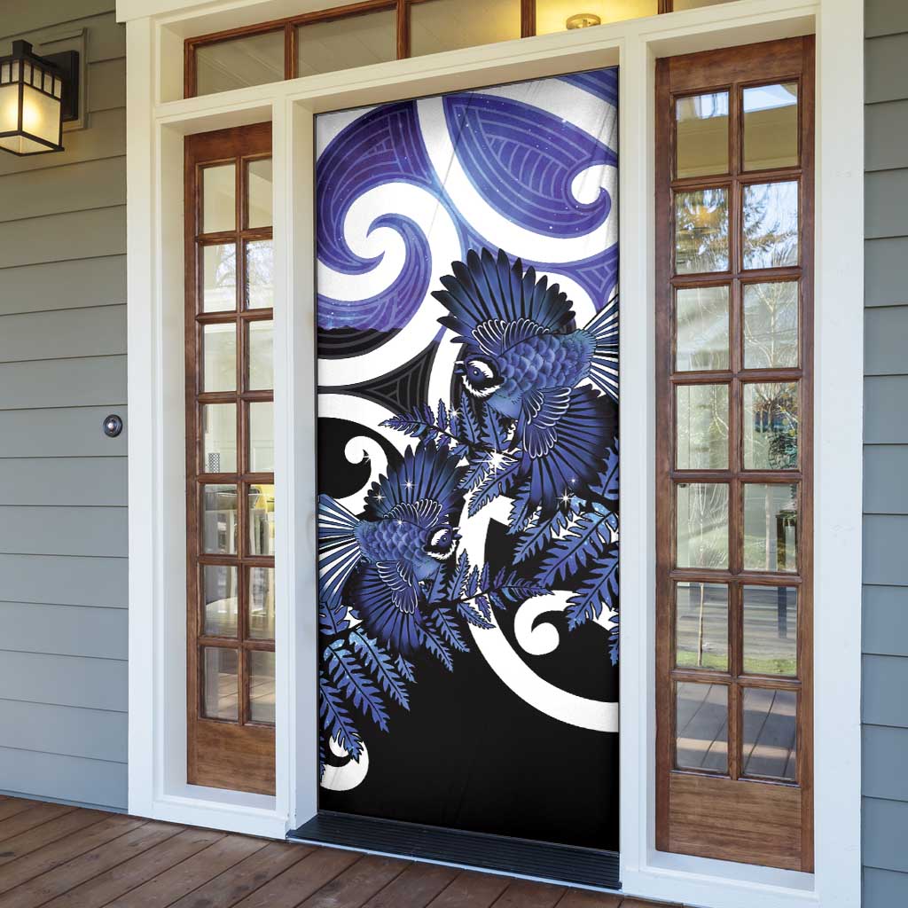 Piwakawaka New Zealand Matariki Door Cover Maori New Year Silver Fern Purple Galaxy