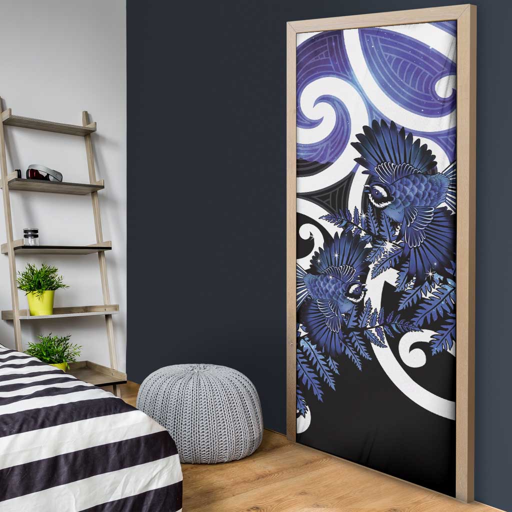 Piwakawaka New Zealand Matariki Door Cover Maori New Year Silver Fern Purple Galaxy
