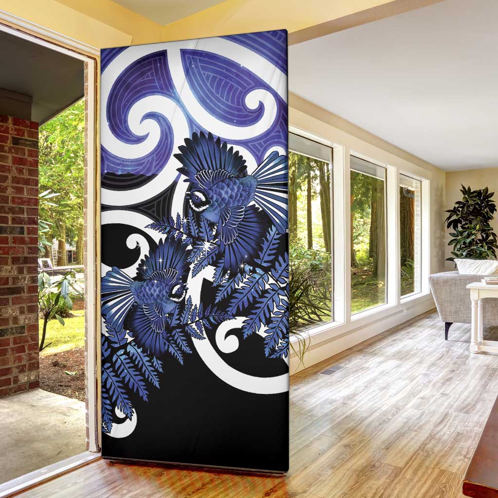 Piwakawaka New Zealand Matariki Door Cover Maori New Year Silver Fern Purple Galaxy