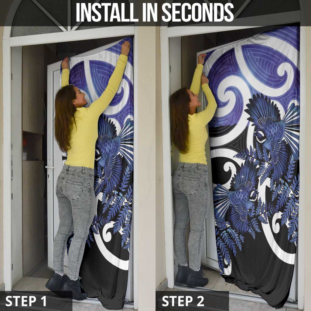 Piwakawaka New Zealand Matariki Door Cover Maori New Year Silver Fern Purple Galaxy