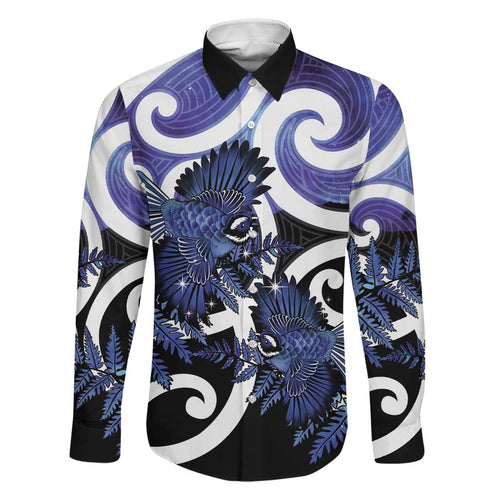 Piwakawaka New Zealand Matariki Family Matching Off The Shoulder Long Sleeve Dress and Hawaiian Shirt Maori New Year Silver Fern Purple Galaxy
