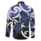 Piwakawaka New Zealand Matariki Family Matching Off The Shoulder Long Sleeve Dress and Hawaiian Shirt Maori New Year Silver Fern Purple Galaxy