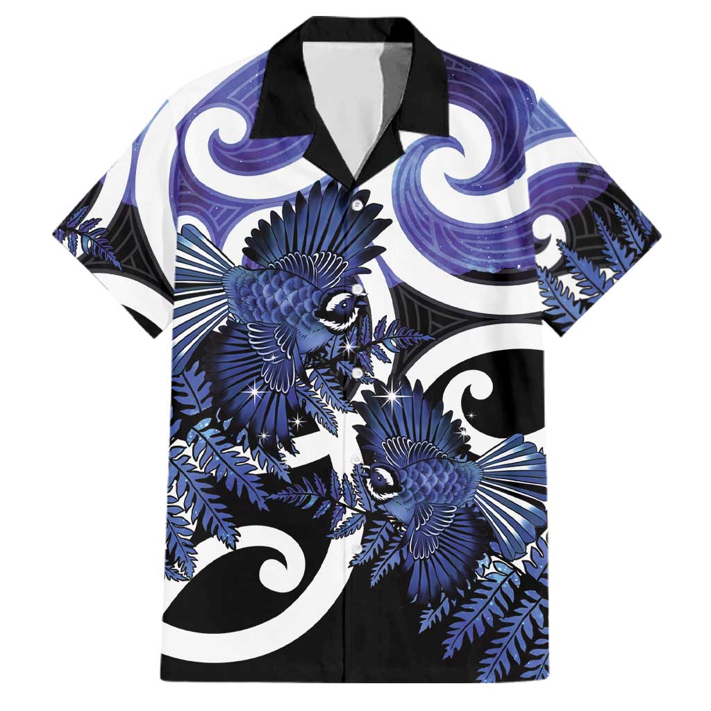 Piwakawaka New Zealand Matariki Family Matching Off Shoulder Short Dress and Hawaiian Shirt Maori New Year Silver Fern Purple Galaxy