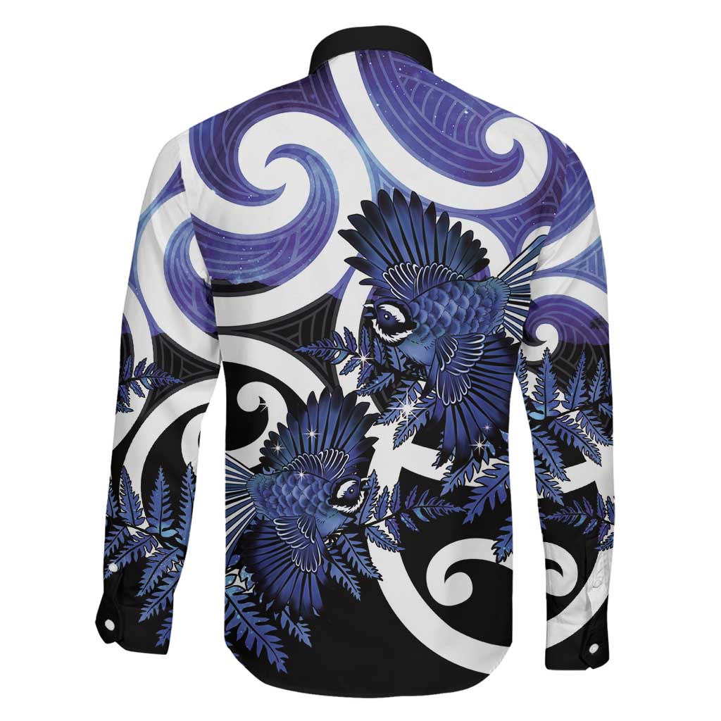 Piwakawaka New Zealand Matariki Family Matching Off Shoulder Short Dress and Hawaiian Shirt Maori New Year Silver Fern Purple Galaxy
