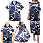 Piwakawaka New Zealand Matariki Family Matching Puletasi and Hawaiian Shirt Maori New Year Silver Fern Purple Galaxy