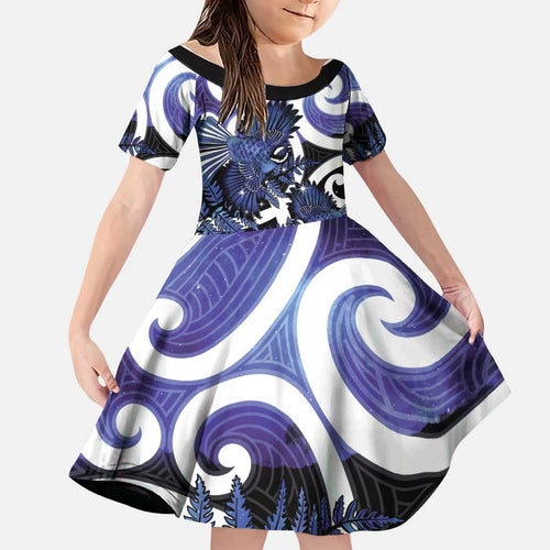 Piwakawaka New Zealand Matariki Family Matching Summer Maxi Dress and Hawaiian Shirt Maori New Year Silver Fern Purple Galaxy