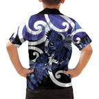 Piwakawaka New Zealand Matariki Family Matching Tank Maxi Dress and Hawaiian Shirt Maori New Year Silver Fern Purple Galaxy