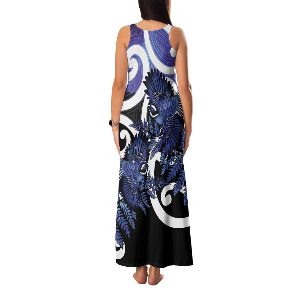 Piwakawaka New Zealand Matariki Family Matching Tank Maxi Dress and Hawaiian Shirt Maori New Year Silver Fern Purple Galaxy