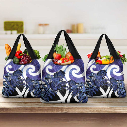 Piwakawaka New Zealand Matariki Grocery Bag Maori New Year Silver Fern Purple Galaxy