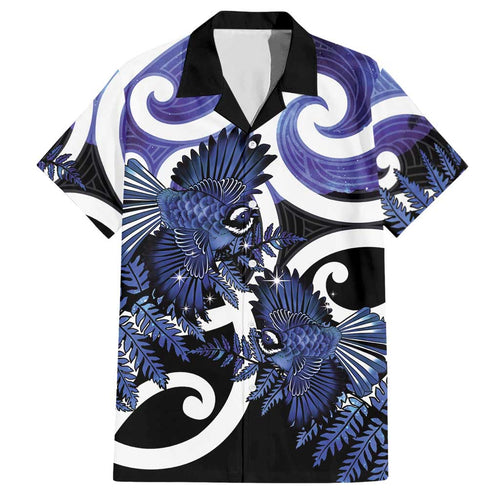 Piwakawaka New Zealand Matariki Hawaiian Shirt Maori New Year Silver Fern Purple Galaxy