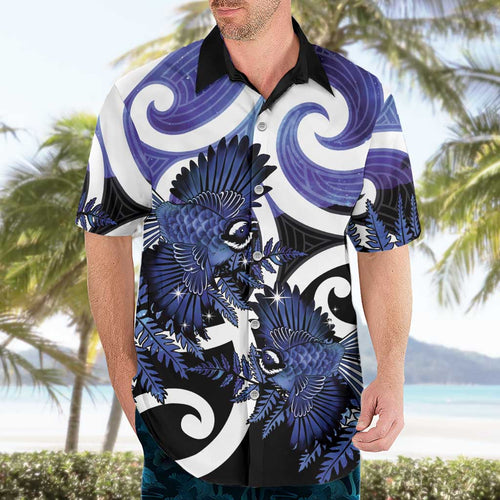Piwakawaka New Zealand Matariki Hawaiian Shirt Maori New Year Silver Fern Purple Galaxy