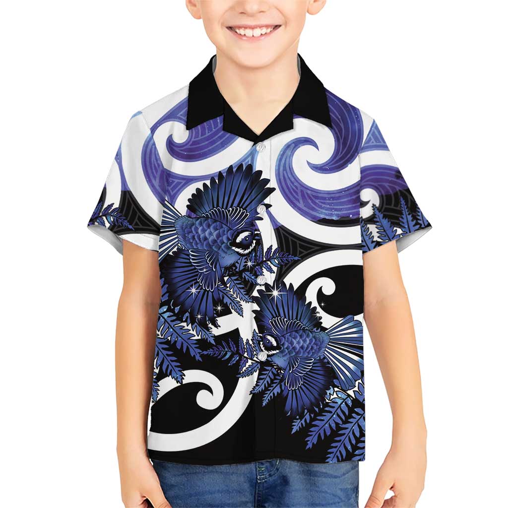Piwakawaka New Zealand Matariki Hawaiian Shirt Maori New Year Silver Fern Purple Galaxy