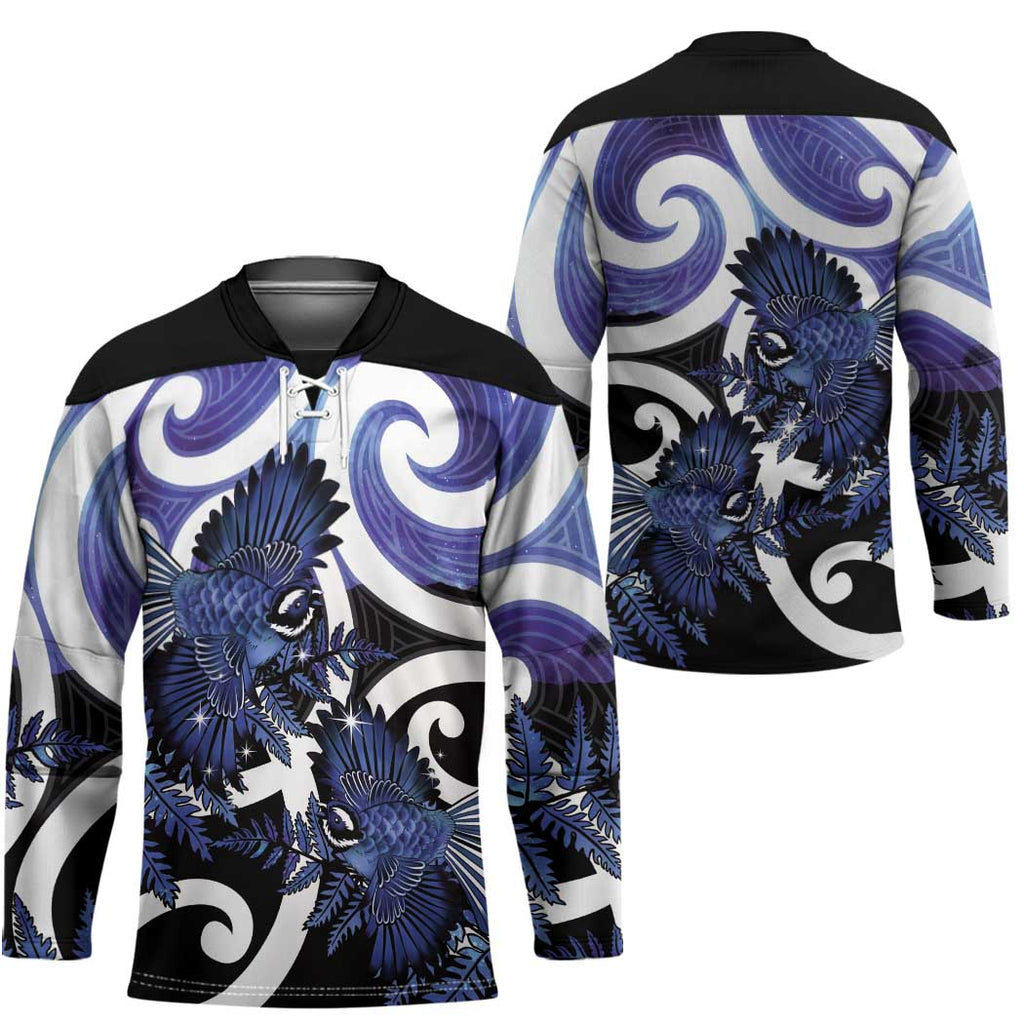Piwakawaka New Zealand Matariki Hockey Jersey Maori New Year Silver Fern Purple Galaxy