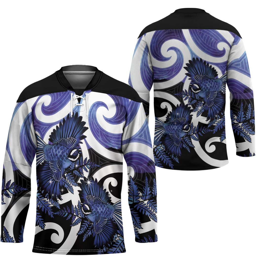 Piwakawaka New Zealand Matariki Hockey Jersey Maori New Year Silver Fern Purple Galaxy