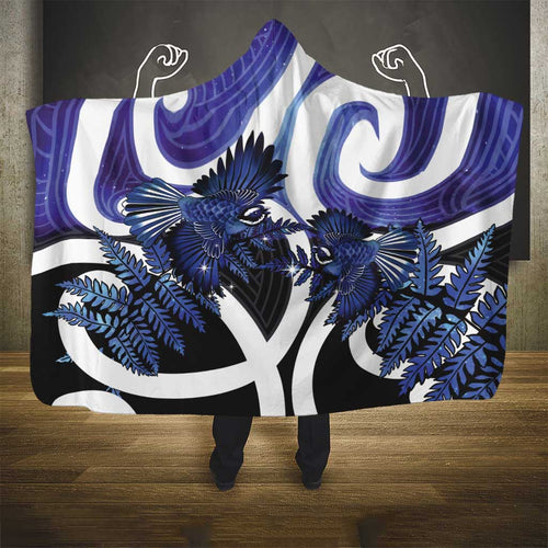 Piwakawaka New Zealand Matariki Hooded Blanket Maori New Year Silver Fern Purple Galaxy