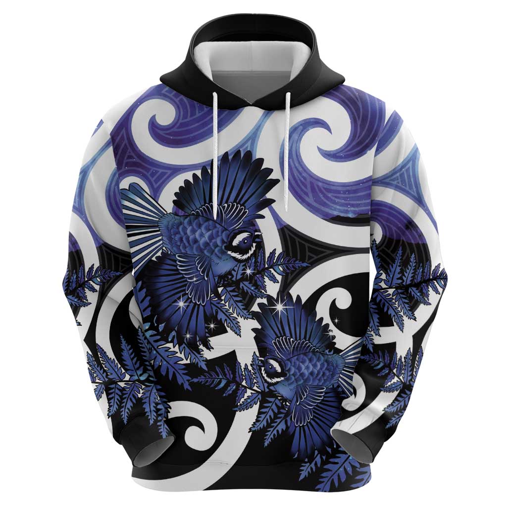 Piwakawaka New Zealand Matariki Hoodie Maori New Year Silver Fern Purple Galaxy