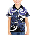 Piwakawaka New Zealand Matariki Kid Hawaiian Shirt Maori New Year Silver Fern Purple Galaxy