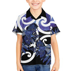 Piwakawaka New Zealand Matariki Kid Hawaiian Shirt Maori New Year Silver Fern Purple Galaxy