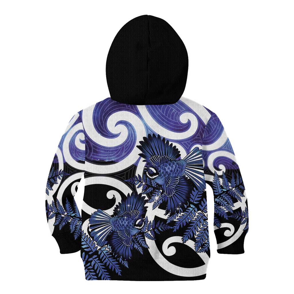Piwakawaka New Zealand Matariki Kid Hoodie Maori New Year Silver Fern Purple Galaxy