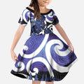 Piwakawaka New Zealand Matariki Kid Short Sleeve Dress Maori New Year Silver Fern Purple Galaxy