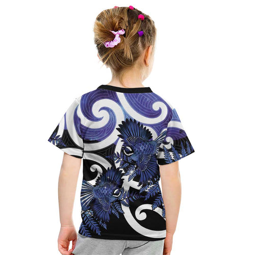 Piwakawaka New Zealand Matariki Kid T Shirt Maori New Year Silver Fern Purple Galaxy
