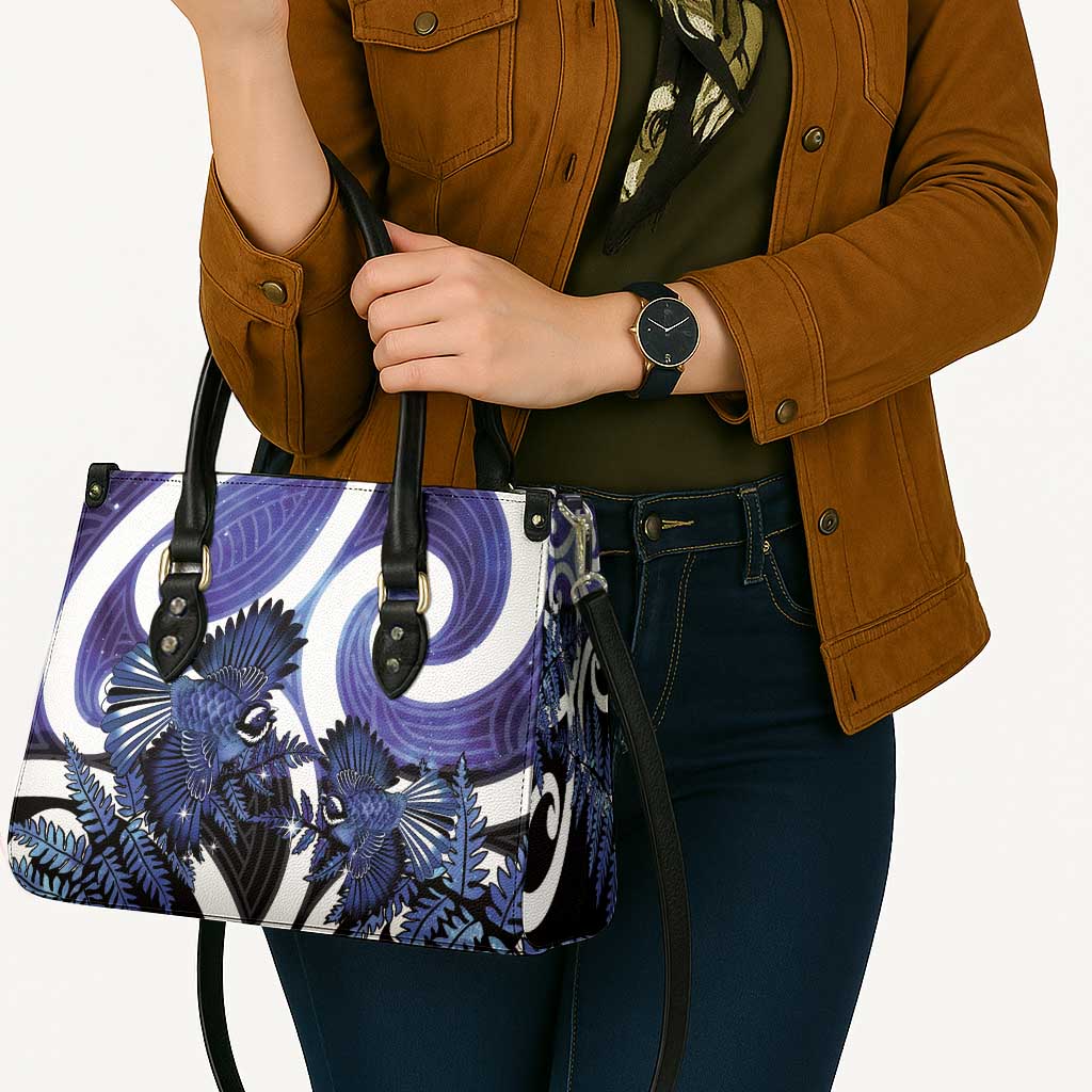 Piwakawaka New Zealand Matariki Leather Bag Maori New Year Silver Fern Purple Galaxy