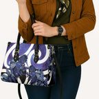 Piwakawaka New Zealand Matariki Leather Bag Maori New Year Silver Fern Purple Galaxy