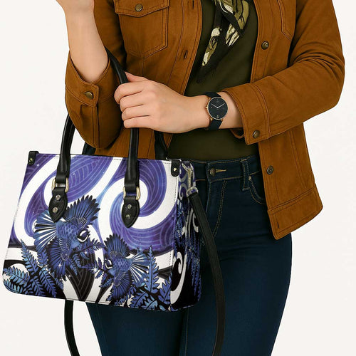 Piwakawaka New Zealand Matariki Leather Bag Maori New Year Silver Fern Purple Galaxy