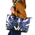 Piwakawaka New Zealand Matariki Leather Tote Bag Maori New Year Silver Fern Purple Galaxy