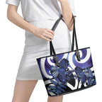 Piwakawaka New Zealand Matariki Leather Tote Bag Maori New Year Silver Fern Purple Galaxy