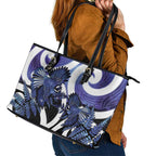 Piwakawaka New Zealand Matariki Leather Tote Bag Maori New Year Silver Fern Purple Galaxy