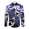 Piwakawaka New Zealand Matariki Long Sleeve Button Shirt Maori New Year Silver Fern Purple Galaxy