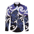 Piwakawaka New Zealand Matariki Long Sleeve Button Shirt Maori New Year Silver Fern Purple Galaxy
