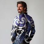 Piwakawaka New Zealand Matariki Long Sleeve Polo Shirt Maori New Year Silver Fern Purple Galaxy