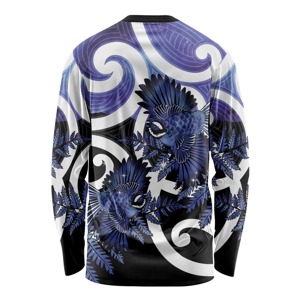 Piwakawaka New Zealand Matariki Long Sleeve Shirt Maori New Year Silver Fern Purple Galaxy