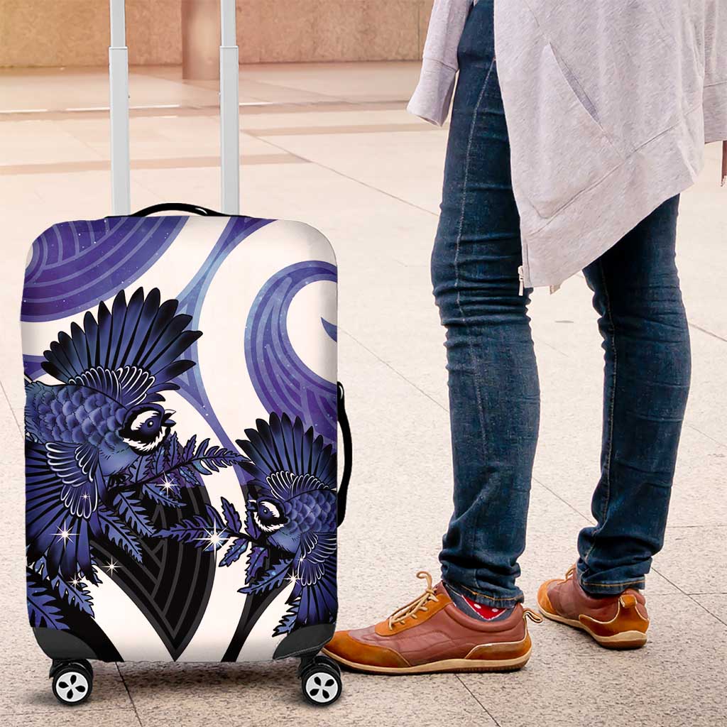 Piwakawaka New Zealand Matariki Luggage Cover Maori New Year Silver Fern Purple Galaxy