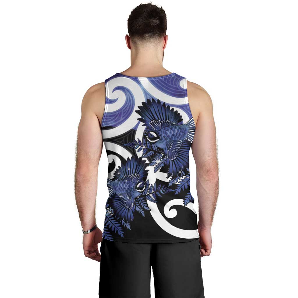Piwakawaka New Zealand Matariki Men Tank Top Maori New Year Silver Fern Purple Galaxy