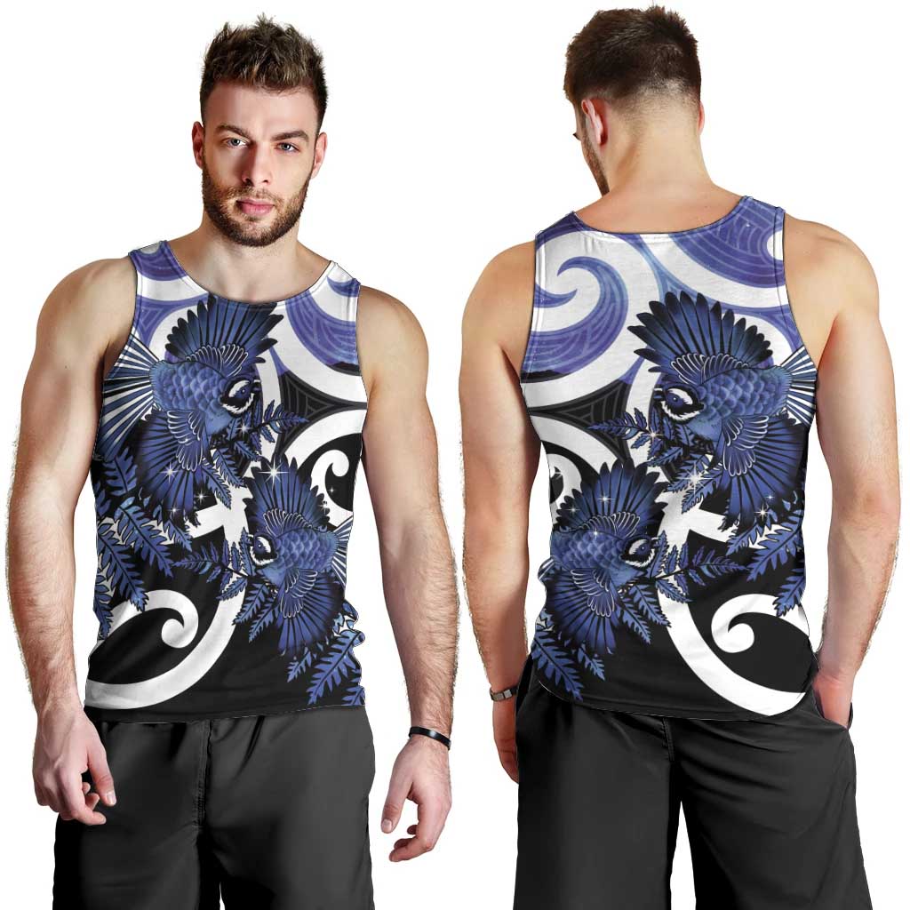 Piwakawaka New Zealand Matariki Men Tank Top Maori New Year Silver Fern Purple Galaxy